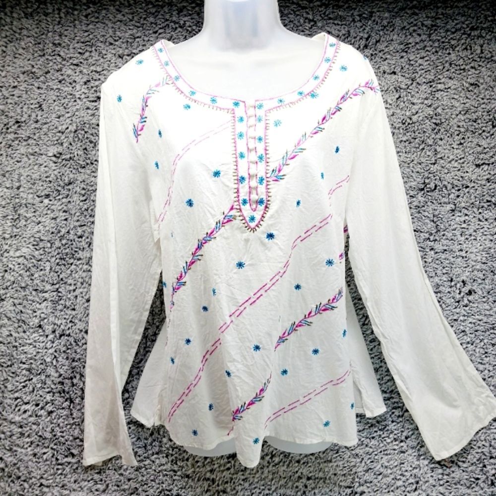 Rubba Inc(?) Lightweight Embroidered Cotton Shirt 1/4 Button Up. Woman's 2X.....